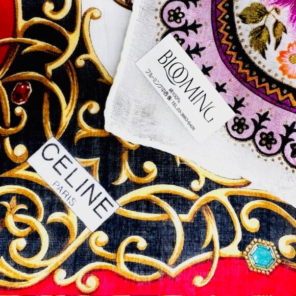 (2) Unused MiniScarfs19" : Celine Paris Red carriage horse +Blooming Floral (40) - Picture 6 of 12
